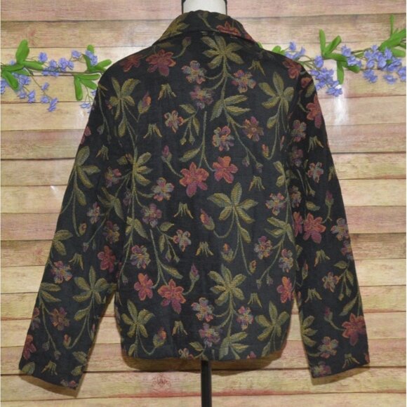 Vintage First Option Ladies L Black Floral Tapestry Jacket Retro Granny Core - Picture 5 of 10